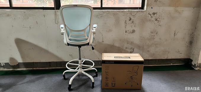 HYLONE Drafting Chair Tall Office, Ergonomic Standing Desk Stool Adjustable Drafting Chair Big Tall Drafting Office Chair Blue