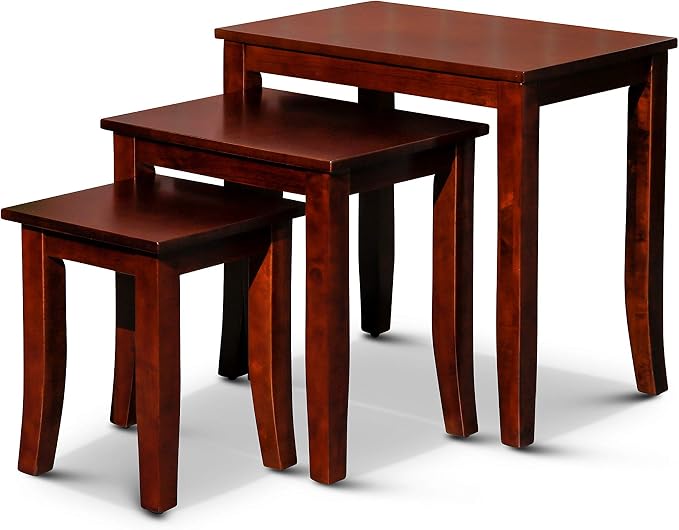 DTY Indoor Living 3-Piece Nesting Tables - Wooden Table Set of 3 for Living Room - Stackable Tables with Sleek Cherry Finish for Stylish and Space-Saving Home Furniture