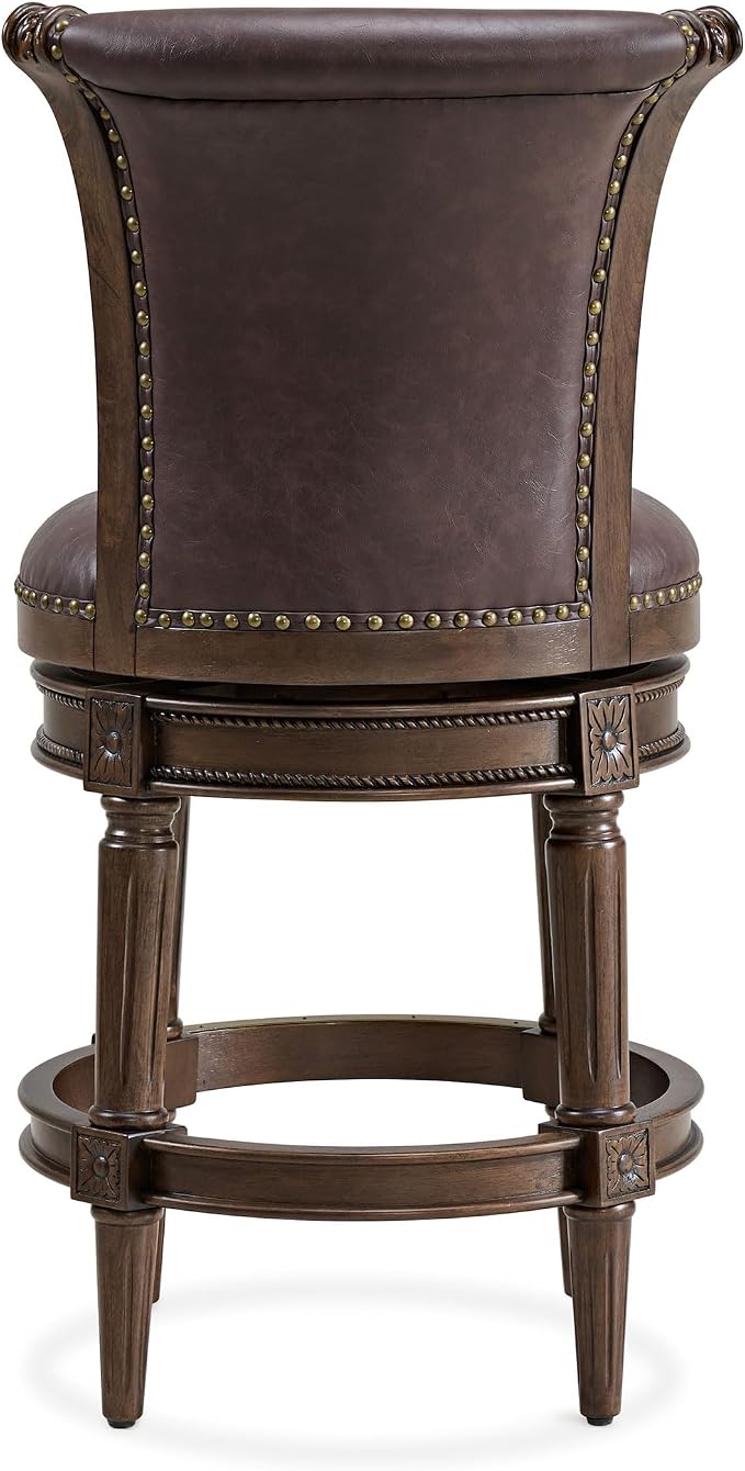 ROME + OAK Set of 3 Runyan 26" Swivel Counter Stool, Rotating High Back Barstool in Dark Walnut Finish with Vintage Brown Vegan Leather Seat