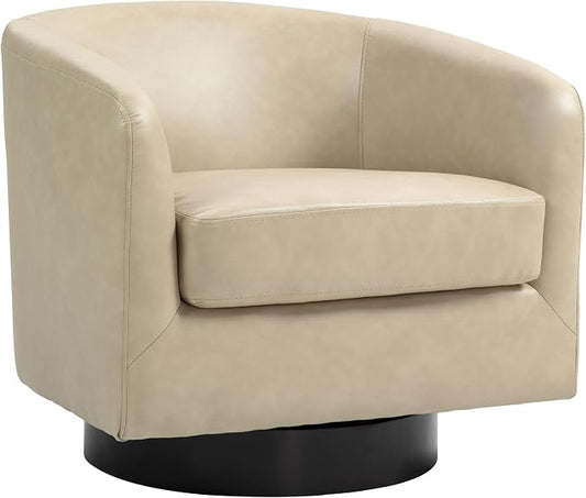 Swivel Accent Chair, PU Leather Barrel Club Chair Upholstered Round Armchair for Lving Room, Cream
