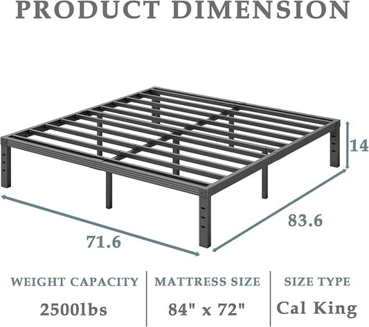 FSCHOS California King Bed Frame, 14 Inch Metal Platform California King Size Bed Frame No Box Spring Needed, Easy Assembly, Noise Free