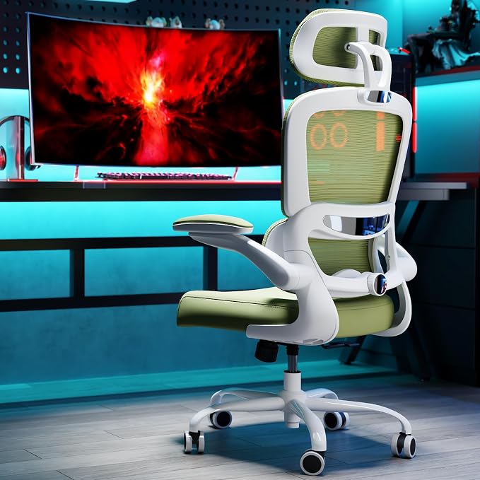 TRALT Office Chair Ergonomic Desk Chair, 330 LBS Home Mesh Office Desk Chairs with Wheels, Comfortable Gaming Chairs (1, Green)