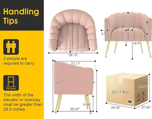 Dewhut Oversized Pumpkin Couch Accent Chair, Modern Comfy Velvet Upholstered Barrel Chairs, Luxury Single Sofa Armchair for Living Room, Waiting Room, Office and Vanity, (Pink)