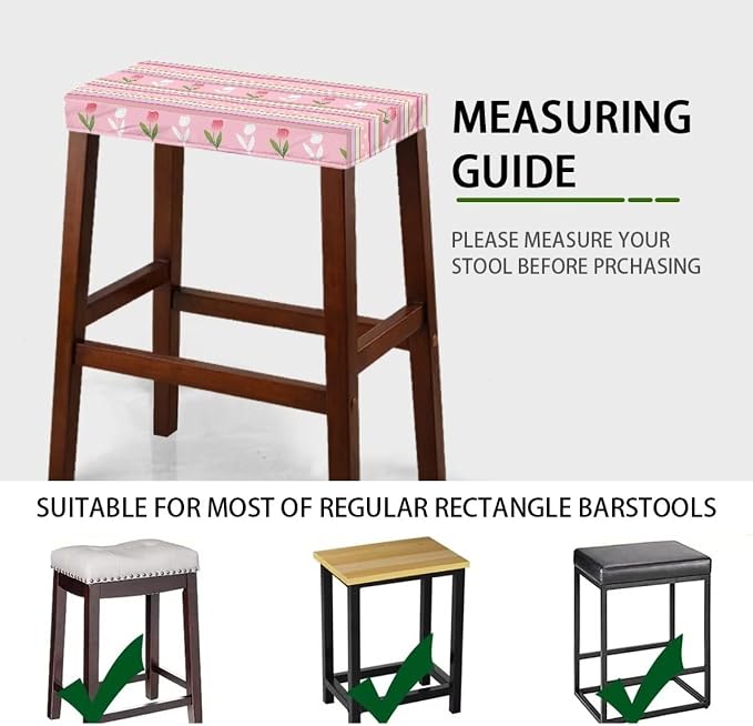 Easter Tulip Bar Stool Covers Rectangle Set of 2 Stretch Barstool Seat Covers Bar Stool Chair Covers Rectangle Removable Bar Stool Seat Covers Bench Covers Slipcover Vanity Chair Cover Pink