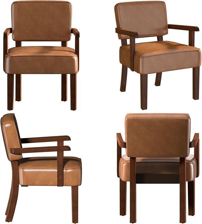 FAGAGA Accent Chair, PU Leather Living Room Chairs Oversized with Soft Seat and Armrests, Armchair for Bedroom, Dinning, Reading, Waiting Rooms (Leather Brown)
