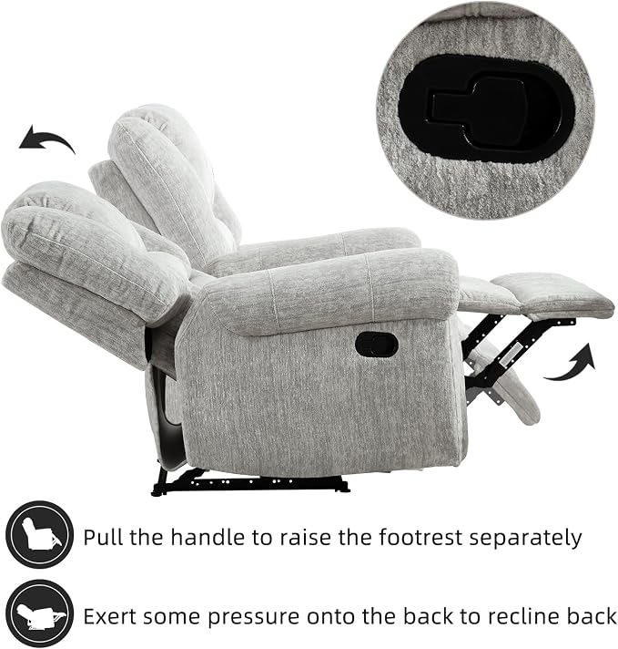 CANMOV Manual Recliner Chair Set of 2, Classic and Traditional Manual Recliner Chair with Comfortable Arms and Back Single Sofa for Living Room, White Grey