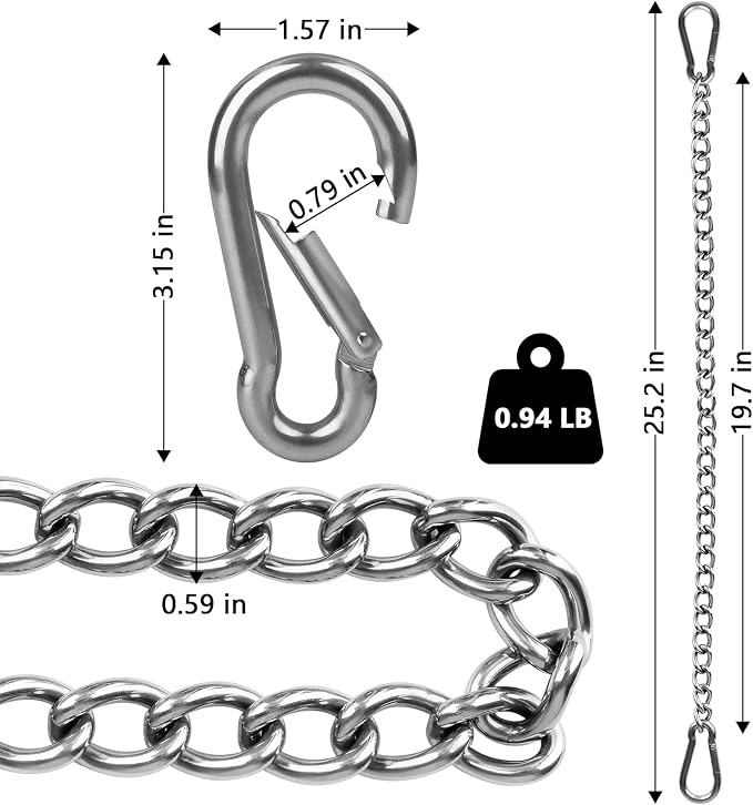 Heavy Duty Hammock Chains with 4 Carabiners - Stainless Steel Hammock Chair Hardware for Indoor/Outdoor Use, 1500 LB Capacity(2 Sets)