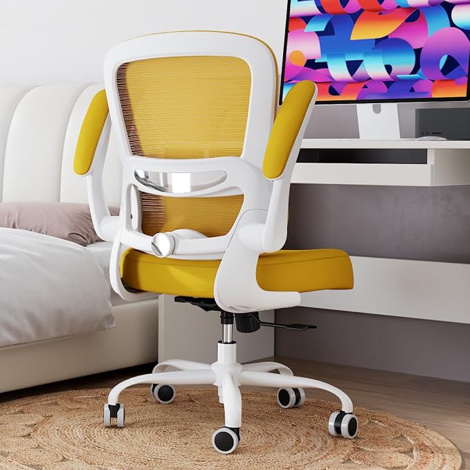 TRALT Office Chair - Ergonomic Desk Chair with Adjustable Lumbar Support, Mesh Computer Chair, Executive Chairs for Home Office Comfortable Lumbar Support (White Yellow)