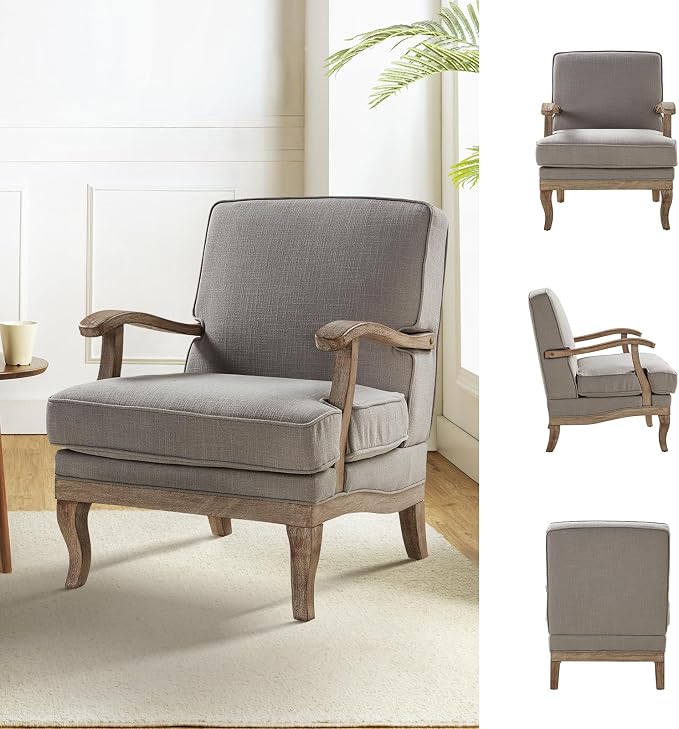 HULALA HOME Mid-Century Modern Accent Chairs Set of 2, Upholstered Lounge Arm Chair with Solid Wood Legs and Armrest, Removable Cushion Comfy Reading Armchair for Living Room, Bedroom, Balcony, Grey