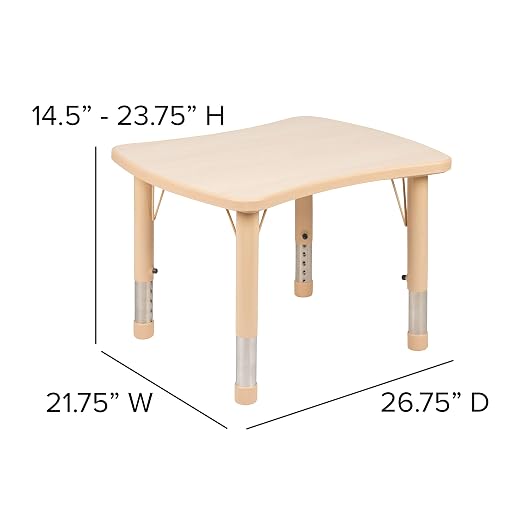 EMMA + OLIVER 21.875" W x 26.625" L Natural Plastic Adjustable Activity Table-School Table for 4