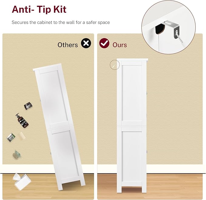 TEENFON 51" H Pantry Cabinet with 4 Doors, Kitchen Cabinet with 6 Door Shelves, Storage Cabinet for Living Room, Dining Room, Bathroom, White