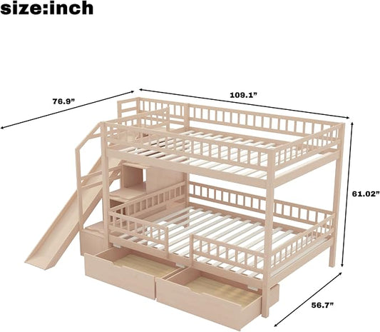 Full Over Full Bunk Bed with Slide and Staircase