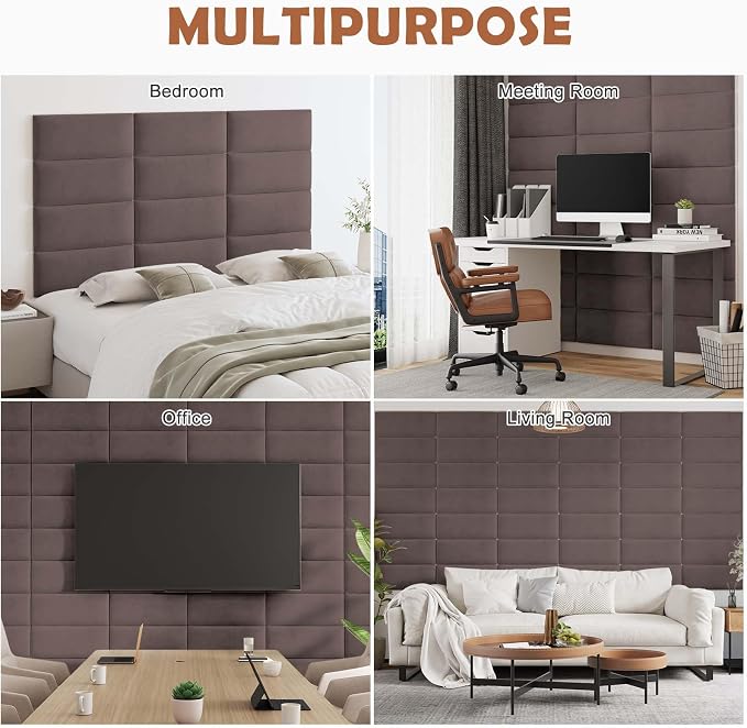 iNOW Wall Mounted Upholstered Headboard King, 3D Peel and Stick Soundproof Wall Panels, Reusable and Removable Padded Leather Bed Headboard, 12 Panels 9.84" x 23.62", Dark Skin