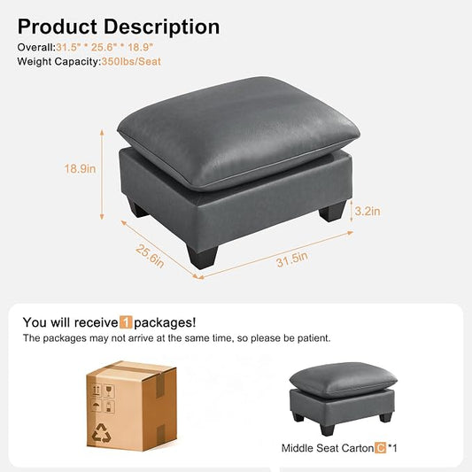 31.5" Faux Leather Large Square Ottoman, Oversized Upholstered Footrest for Living Room, Bedroom, Entryway, Grey
