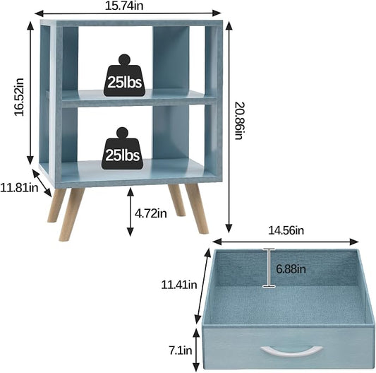 Aenuert Night Stand, Blue Kids Nightstand with Drawer, Nursery Side Table with Open Storage, 2-Tier Modern End Table, Bedside Table for Small Space, Living Room, Bedroom