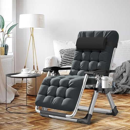 ABORON Zero Gravity Chair, Adjustable Outdoor Recliner with Removable Cushion, Headrest & Side Tray, Folding Lounge Chair for Patio, Lawn, Poolside & Camping