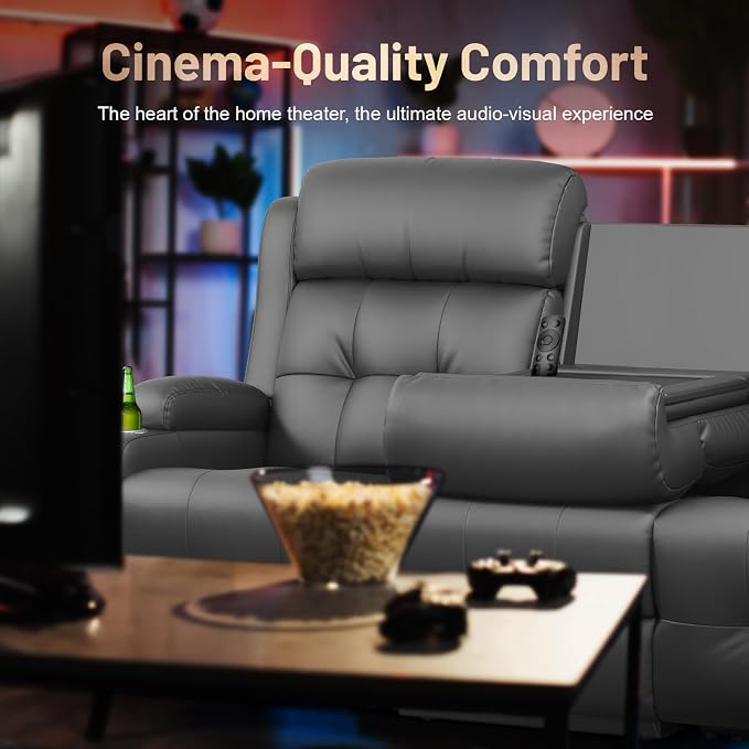 Loveseat Recliner Sofa, Home Theater Seating with Massage, 3 Seat Reclining Loveseats with Flip Backrest, Wall Hugger RV Couch Theater Chairs, RV Furniture Sofas with USB, Cup Holders for Gaming Room