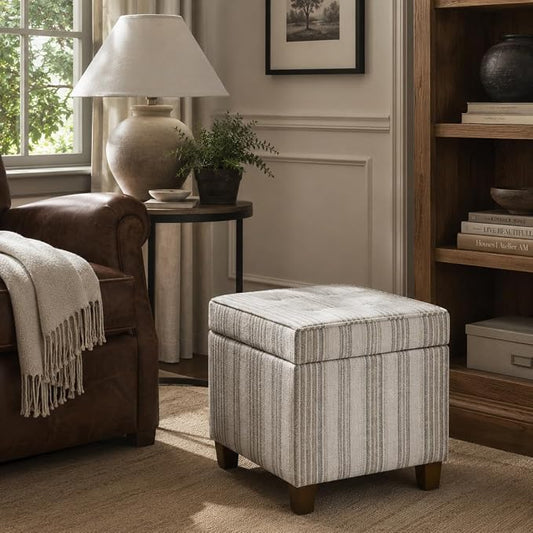 HomePop 18" Square Tufted Storage Ottoman - Gray Striped Pattern