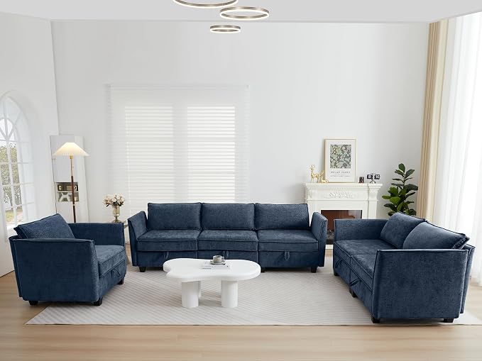 ORRD Oversized Modular Sectional Sofa Set, Convertible U Shaped Couch with Storage, 8 Seater Sofa Modular with Ottomans and Reversible Chaise for Living Room, Office (Blue Grey)