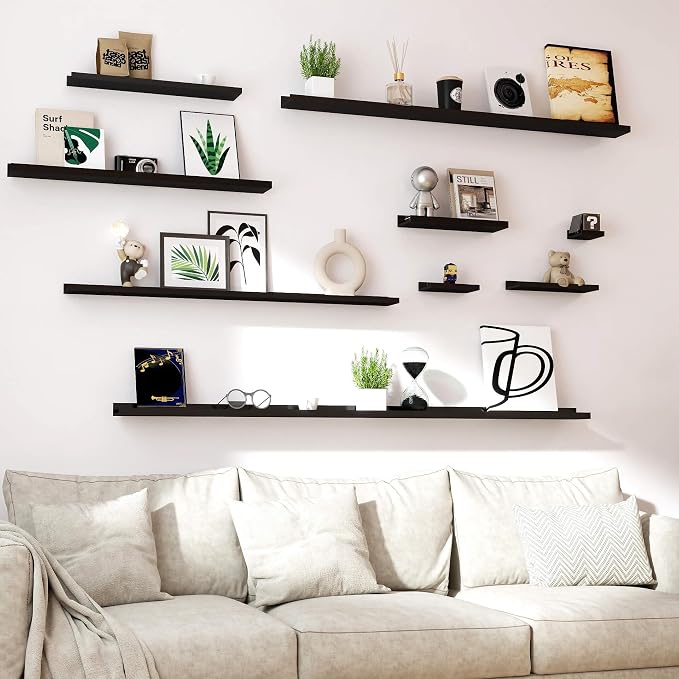Long Floating Shelves for Wall Decor, Long Wall Mounted Storage Shelf for Bedroom, Living Room, Bathroom, Kitchen, Nursery, Display Picture Ledge Shelf with Lip Set of 2-71 Inches, Black