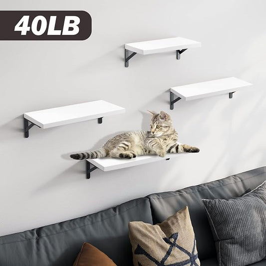 YGEOMER Floating Shelves for Wall, Different Sizes White Wall Shelves for Living Room, Bathroom, Bedroom, Kitchen, Home Decor (Set of 4)