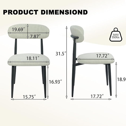 FREKEN Modern Upholstered Dining Chairs Set of 4, Mid-Century Metal Frame Linen Fabric Side Chair for Kitchen Dining Room, 350lbs Capacity, Beige