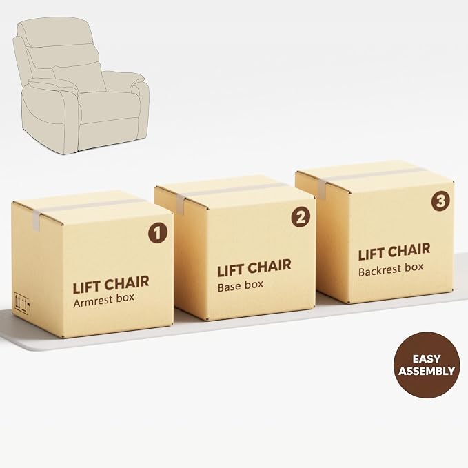 JIKFRIMA Power Lift Recliners Chairs for Elderly Adults Lay Flat Recliner with Heat & Massage, Wireless Charging Device, USB Ports, Cup Holder, Lumbar Pillow, 400Lbs(Grainy Fibric,Oatmeal)