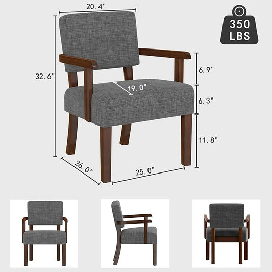FAGAGA Accent Chair,Armchairs with Solid Wood Frame and Legs,Upholstered Reading Leisure Chair for Bedroom,Office,Waiting Room (Linen, Gray, One Chair)
