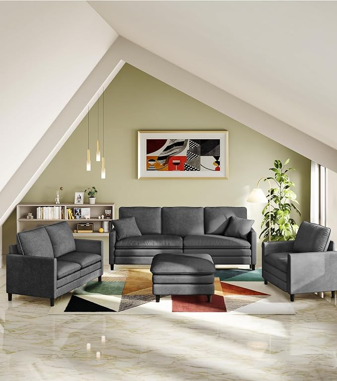 Welzona 3-Layers Cloud Loveseat Sofa, 51" Small Couch for Living Room, Bedroom - Tool-Free Assembly with Teddy Fabric Small Sofa - Grey - Futon Couch - Removable Washable Covers - 650lbs Capacity