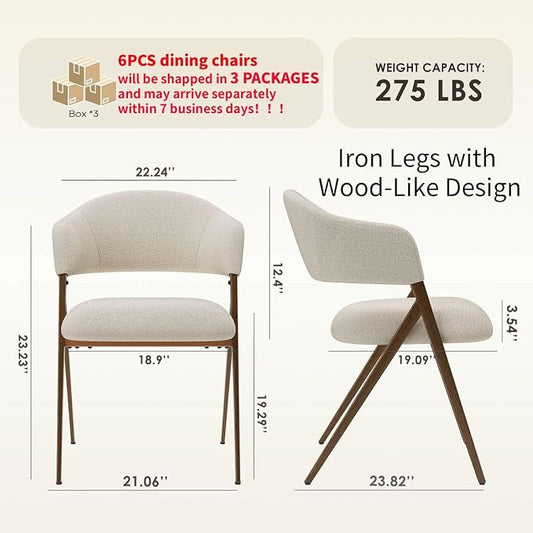COLAMY Dining Chairs Set of 6, Mid Century Modern Dining Room Kitchen Dinner Chairs with Iron Legs, Open Back and Padded Seat, for Living Room/Bedroom/Restaurant/Cafe, Beige