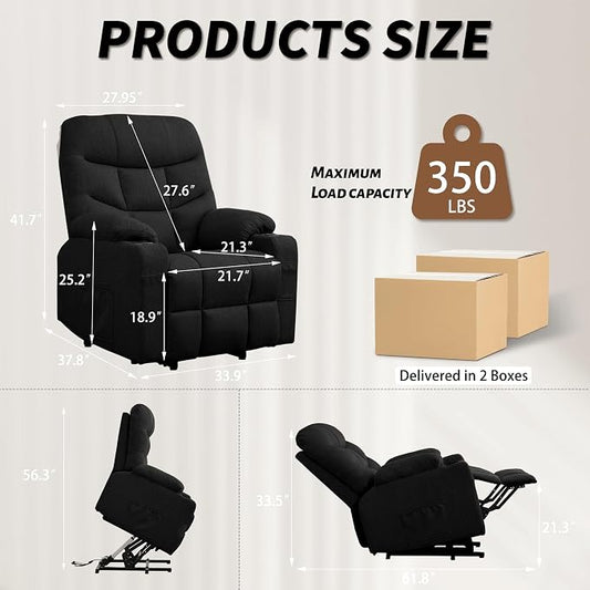 Korser Power Recliner Chair with Massage and Heating, Electric Recliner Chair for Elderly and Adults, Power Lift Recliner with Remote Control and Cup Holders for Living Room, Linen Fabric, Black