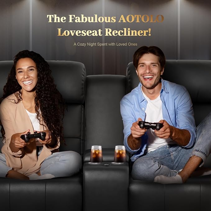 Reclining Loveseat, Massage Loveseat Recliner Sofa Heavy Weight Capacity, RV Love Seat Chair Clearance with Console, USB, Type C Port, Storage, Cup Holders, Wall Hugger Couch for Living Room