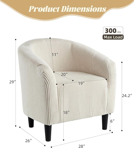 GarveeHome Barrel Accent Chair Corduroy Club Chair Elegant Armchair Cozy Backrest for Living Room Bedroom Reception Room Office - Beige