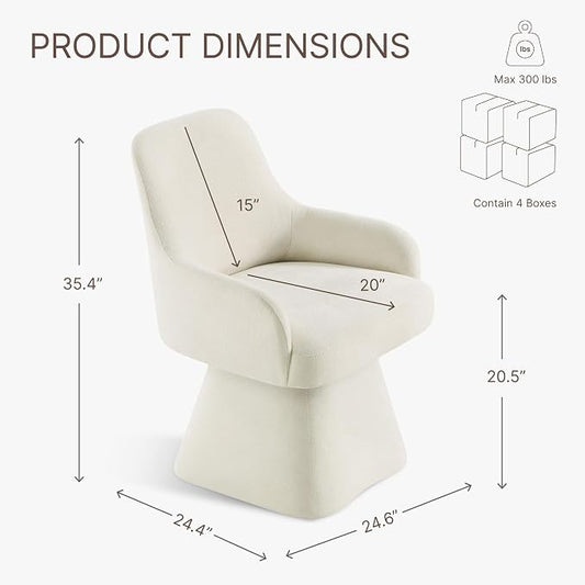 KISLOT Swivel Dining Chairs Set of 4, Mid Century Modern Chairs Fabric Upholstered Armchair with Armrest & Ergonomic Backrest for Dining Room, Kitchen, Bedroom, Living Room, Beige, 4 Boxs