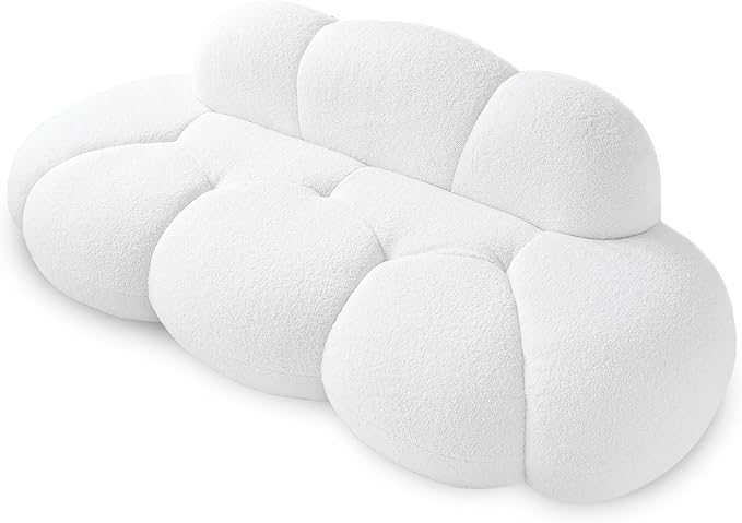 JACH 3 Seater Cloud Sofa for Living Room, Modern Sherpa Upholstered Sofa, Minimalist Leisure Couch, Comfy Cloud Couch for Apartment, Small Space, No Assembly Required (White)
