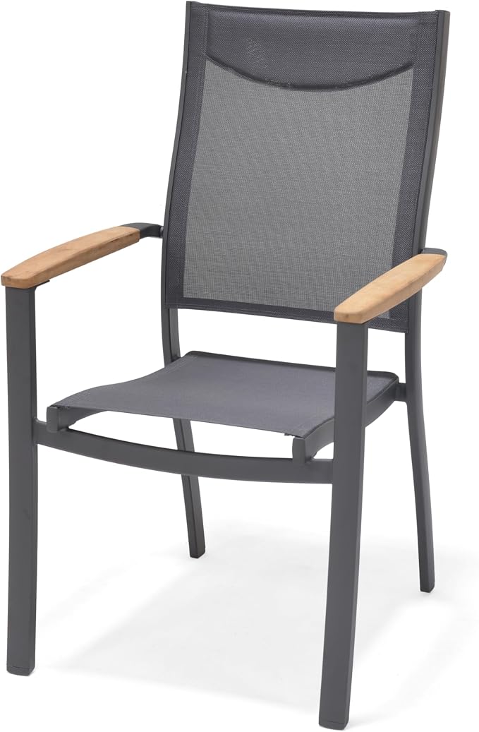 Amazonia Franklin 4-Piece Aluminum Patio Dining Chairs | 100% Teak from Indonesia Armrests | Ideal for Outdoors and Indoors