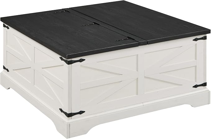 JXQTLINGMU Farmhouse Lift Top Coffee Table with Large Storage, 36" Square Wood Living Room Table with Hidden Compartment, Lift Tabletop Dining Table for Home, White