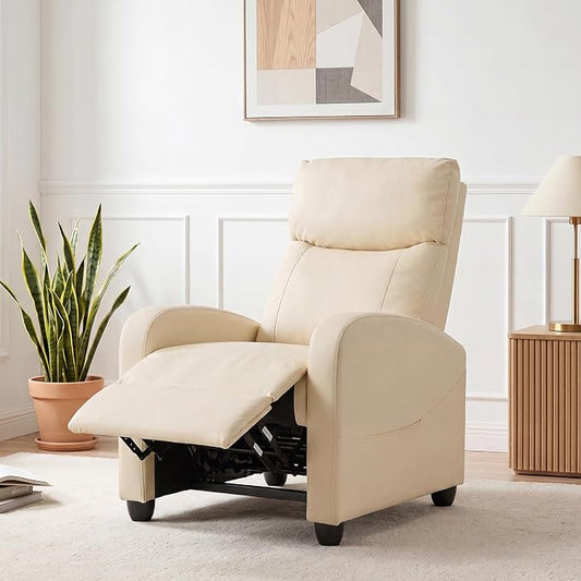 Massage Recliner Chair, Recliner Sofa Fabric for Adults, Recliners Home Theater Seating with Lumbar Support, Reclining Sofa Chair for Living Room, Cream