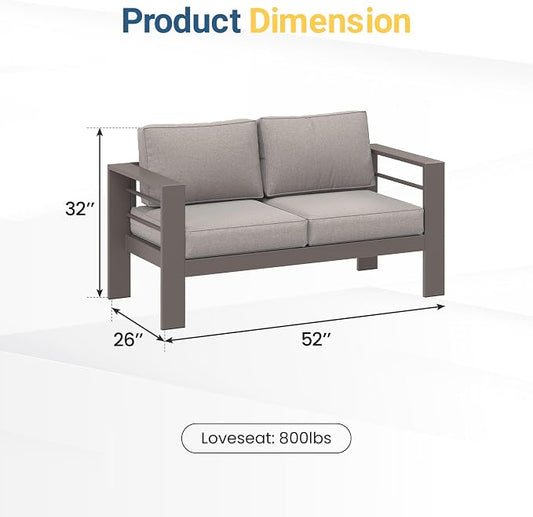 Wisteria Lane Metal Patio Furniture Sofa, All-Weather Outdoor Couch with Upgraded Cushions, Weather-Resistant Heavy Duty Modern Outdoor 2 Seats Sofa for Garden, Balcony, Deck, Backyard, Kahki Gray