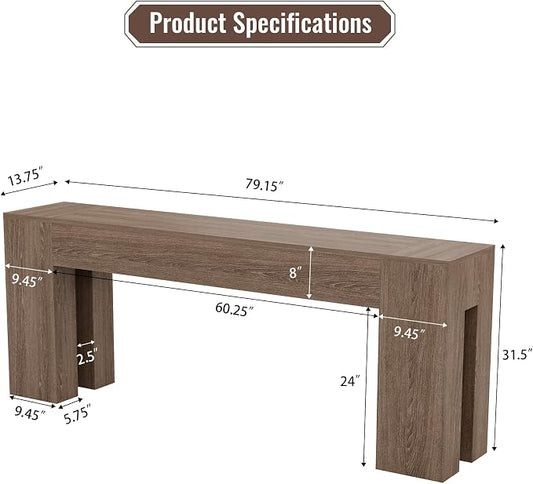 Epecoya Extra Long Sofa Console Table for Entryway Living Room, 79-Inch Farmhouse Wood Behind Couch Table, Rectangular Accent Console with Wooden Double Base for Hallway Foyer Entrance, Light Brown