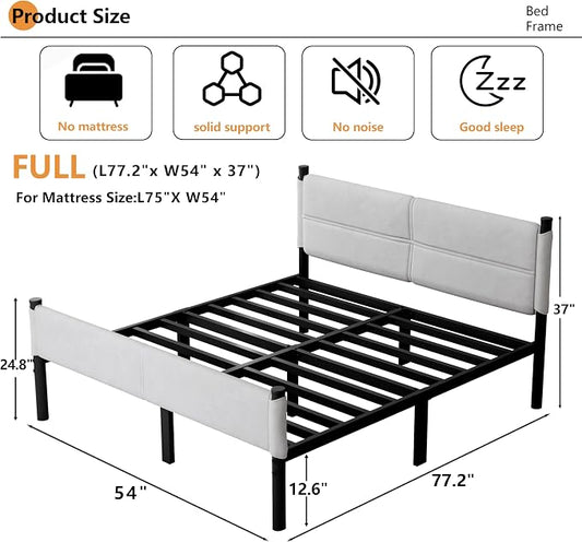 Metal Bed Frame,14Inch Full Size Bed Frame with Storage Space,Heavy Duty Sturdy Mattress Foundation,Easy Assembly,No Box Spring Needed,Full White