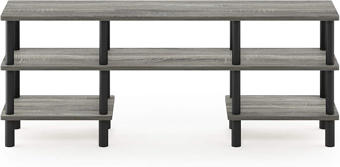 Furinno Turn-N-Tube 3-Tier Multipurpose Wide Shelf TV Stand, French Oak Grey/Black