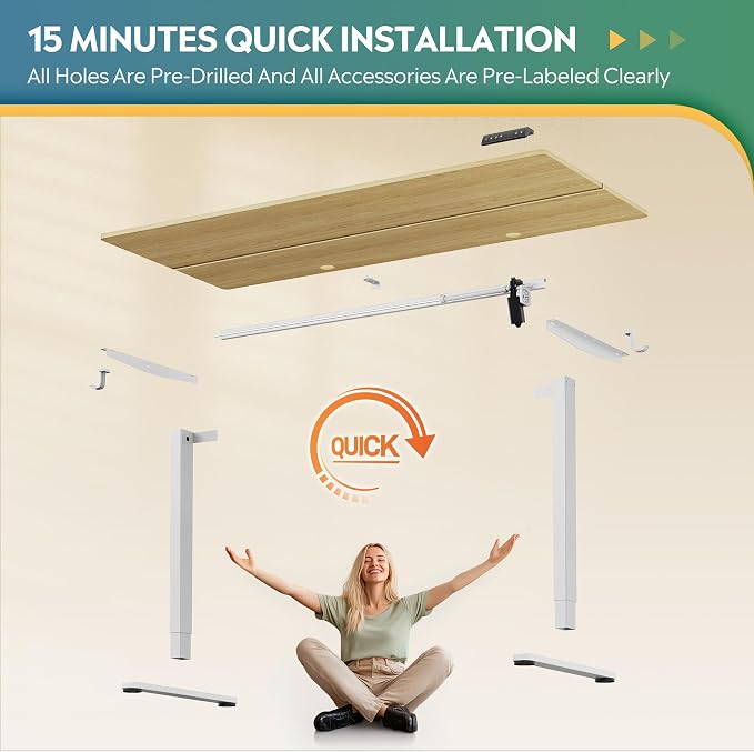DEVAISE 63 Inch Electric Standing Desk, 3 Adjustable Computer Desk for Home Office, Ergonomic Sit to Stand Desk with LED Touchscreen,Headphone Hook, 3 Memory Preset, with Split Top, Maple