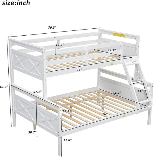 Merax Wooden Bunk Bed,Twin Over Full Bunk Bed with Ladder,Safety Guardrail,Can Be Separated into 2 Beds,Perfect for Bedroom,White