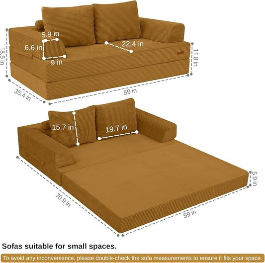 COMAX Futon Sofa Bed, Convertible Sofa Bed, Folding Boneless Couches | Boneless Couch for living room, 4‑in‑1 Fold Out Small Foldable Loveseat Floor Sleeper Mattress Lounge Space‑Saving
