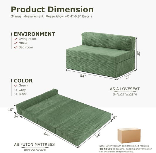 5-in-1 Convertible Sofa Bed Full Size, Boneless Couch Loveseat with Removable Cushions & Washable Cover, Futon Sofa Bed with Handle, Pull Out Couch for Small Spaces, Grey
