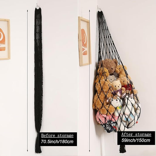 Novel Amdermi Stuffed Animal Hammock Corner Hanging Net for Stuff Aniaml Storage Macrame Toy Display Plush Toy Holder-Perfect for The Tiny Space Walls (Black, XXL)