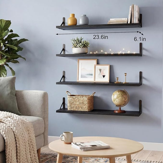 YGEOMER Floating Shelves for Wall, 23in Black Wall Shelves for Living Room, Bathroom, Bedroom, Kitchen, Home Decor (Set of 4)