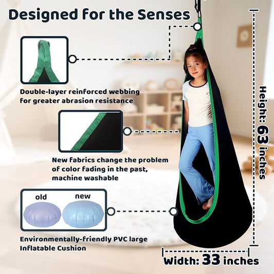 Sensory Pod Swing Hanging Seat Hammock Chair (Black) | Indoor and Outdoor Use Capacity 300lbs