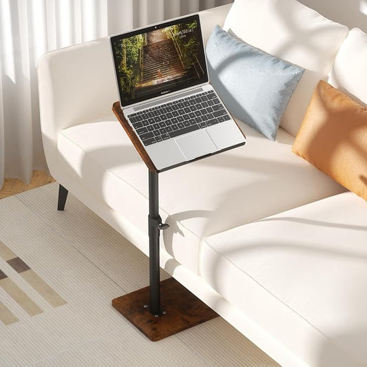 YUHFERA Sofa Armrest Tray Table for Couch - 360° Swivel Height Adjustable End for Small Spaces, Snack Side Table for Bed or Chair with Phone & Tablet Slot (Rich,Angle Adjustable)